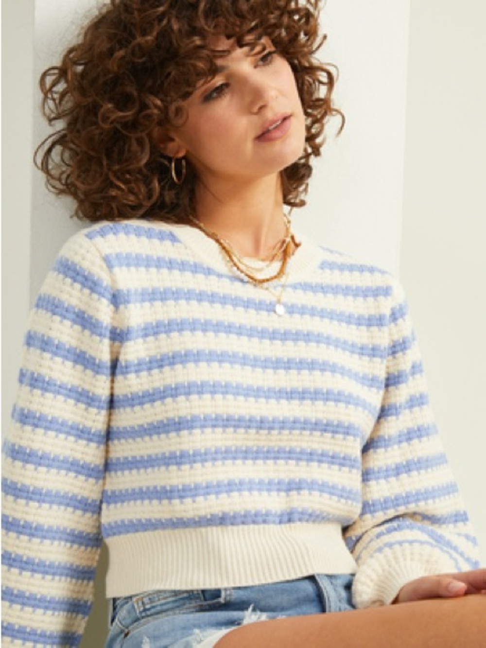 Altar’d State Serena Striped Sweater in blue and white